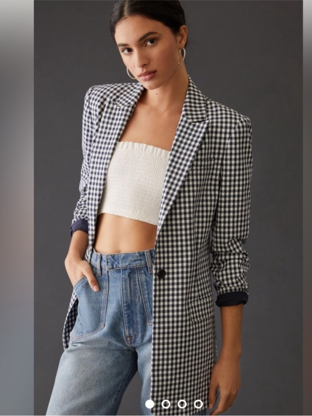 Favorite Daughter Black and White Gingham Longline Blazer